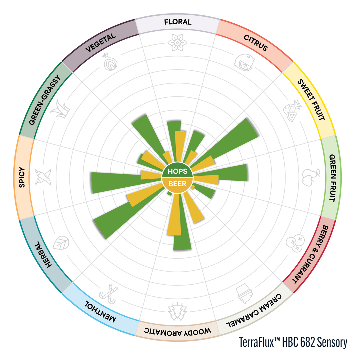 TerraFlux HBC 682 Sensory Chart: Sweet Fruit, Herbal, Spicy